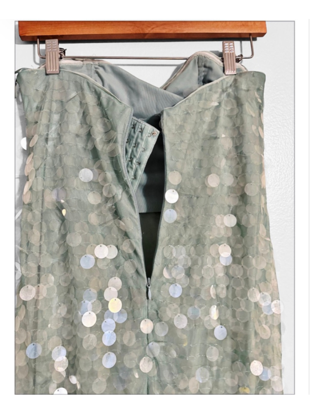 STAUD Strapless Sequin Column Dress in Mint Green - Picture 8 of 15